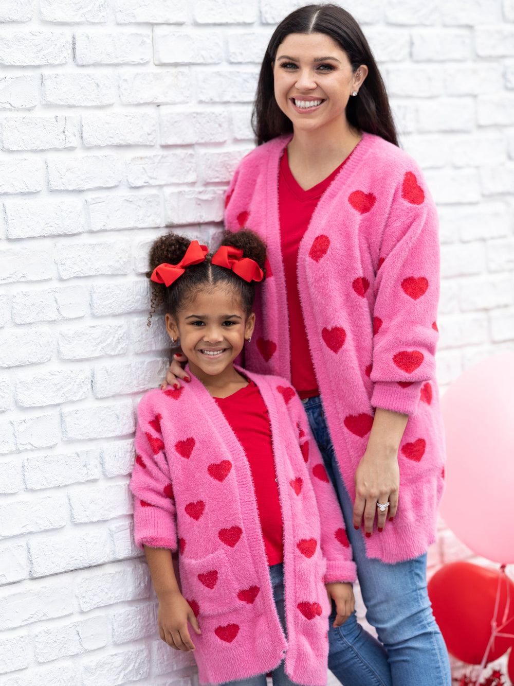 Mommy & Me Matching Sweaters | Heart Print Pink Oversized Cardigans