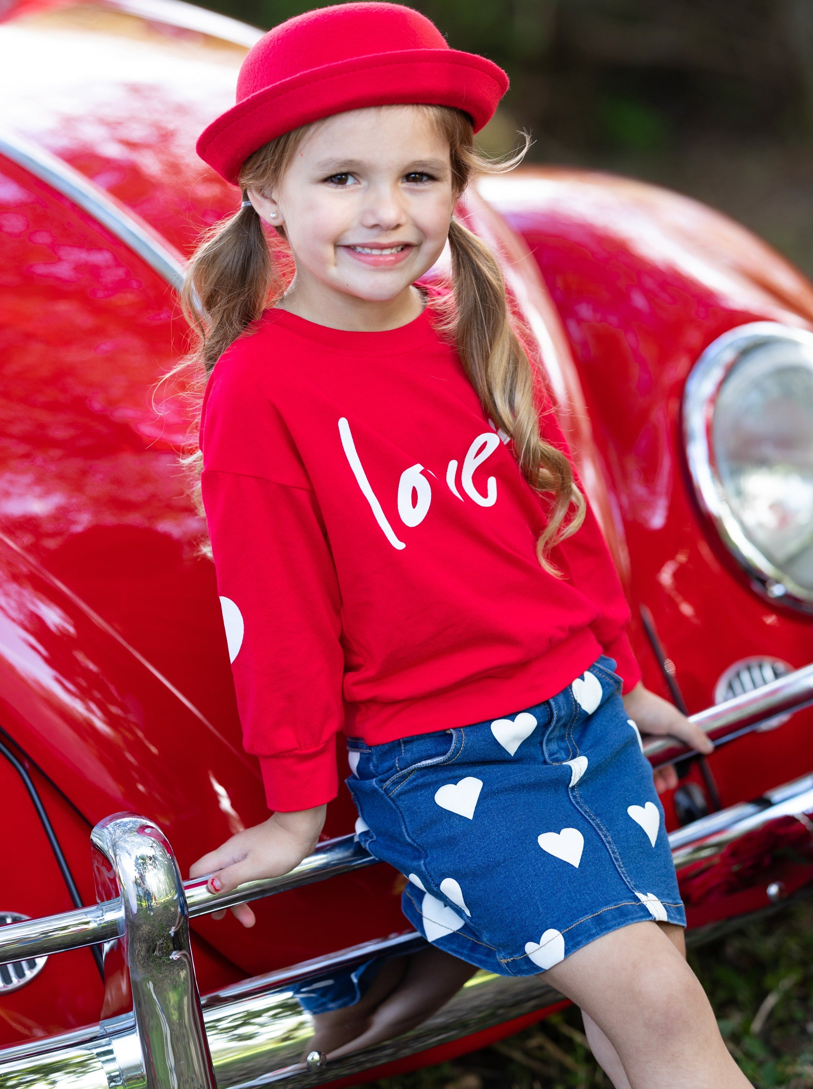 Red denim skirt toddler top