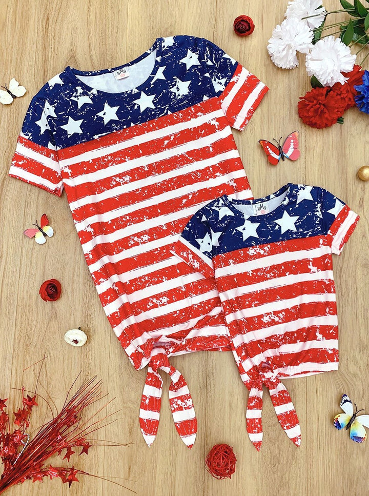 Mommy And Me 4th of July US Flag Knot Hem Top | Mia Belle Girls