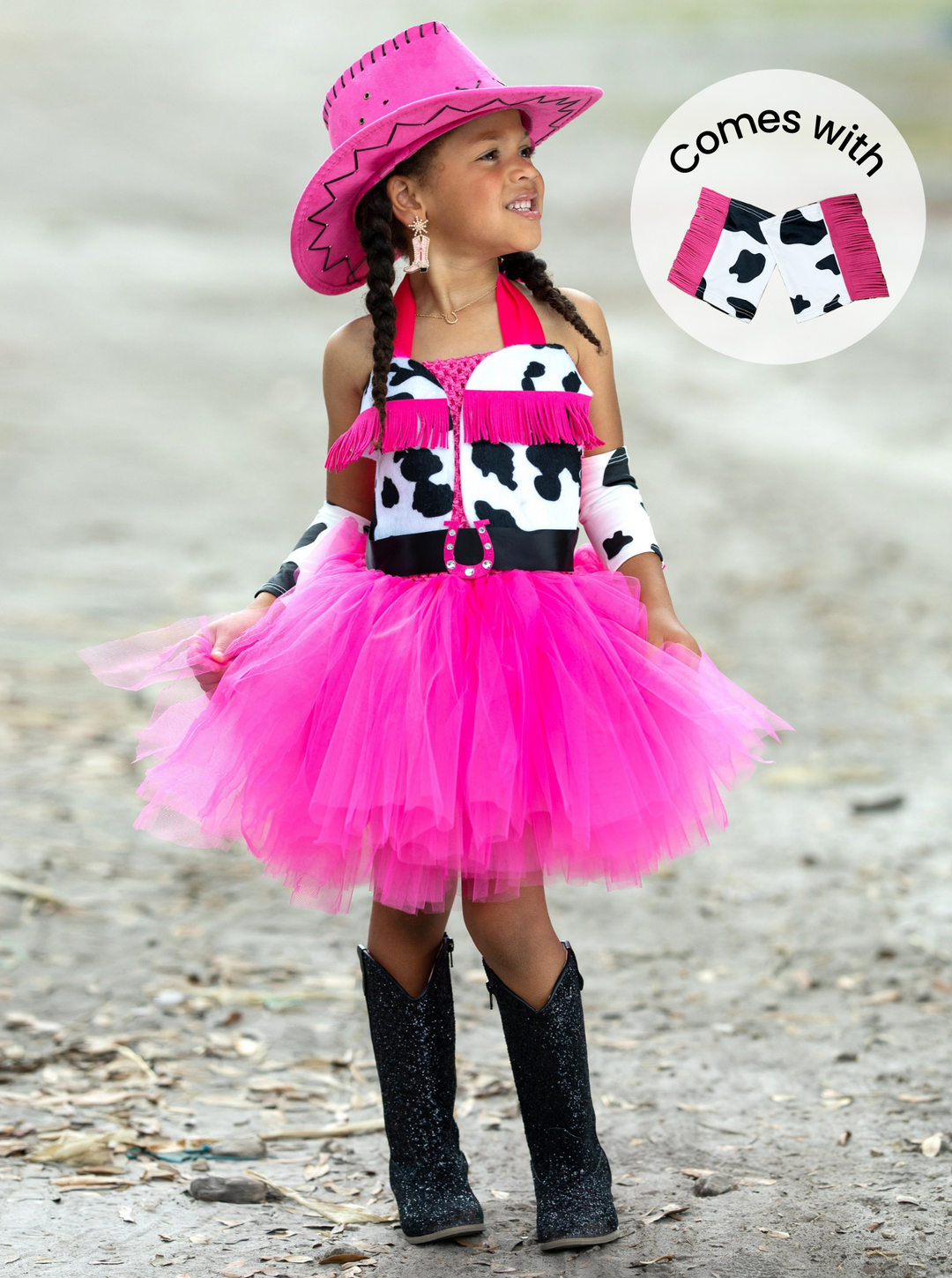 Girls Queen of The Ranch Cowgirl Tutu Costume Dress Hot Pink 3T