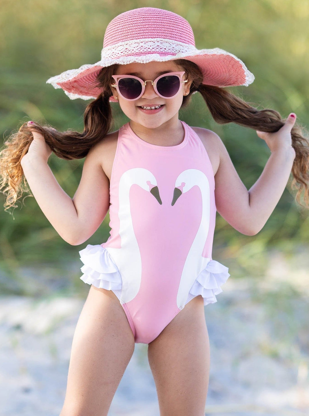 One Piece Girls Swimsuit | Swan Side Ruffle One Piece Swimsuit