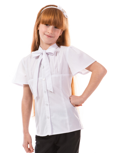 Kids Couture x Mia Belle Girls White Bow Collared Dress Shirt