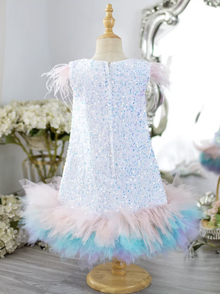 Elegant Sleeveless Feather Sequin Dress