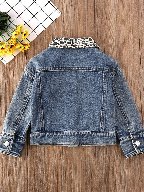 Mia Belle Girls Leopard Lapel Jean Jacket | Kids Denim