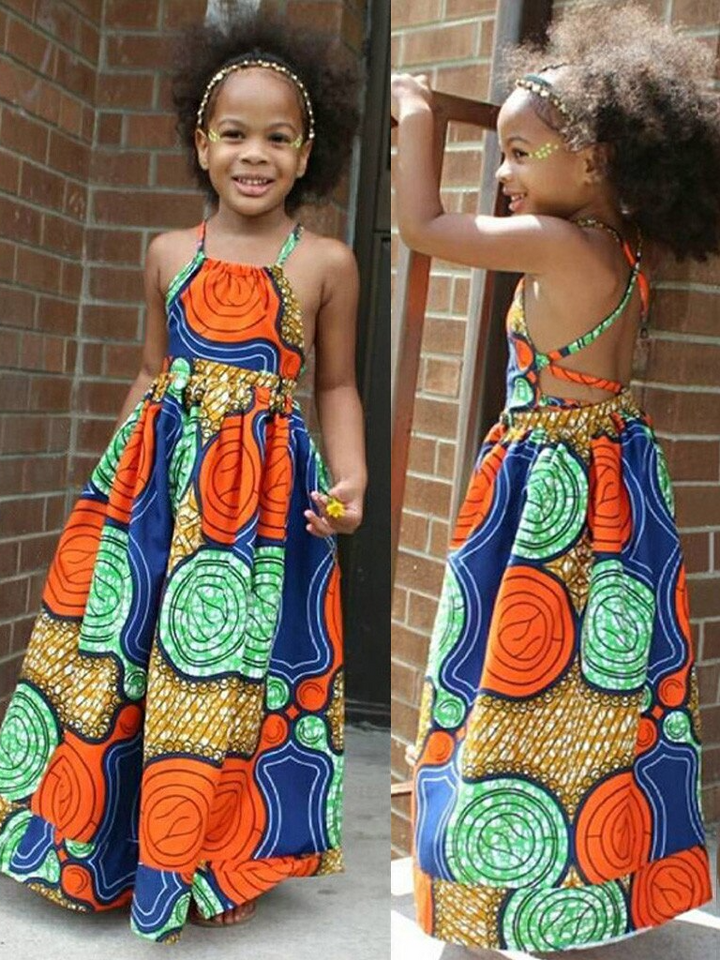 Mia Belle Girls Kente Print Halter Maxi Dress | Girls Resort Wear