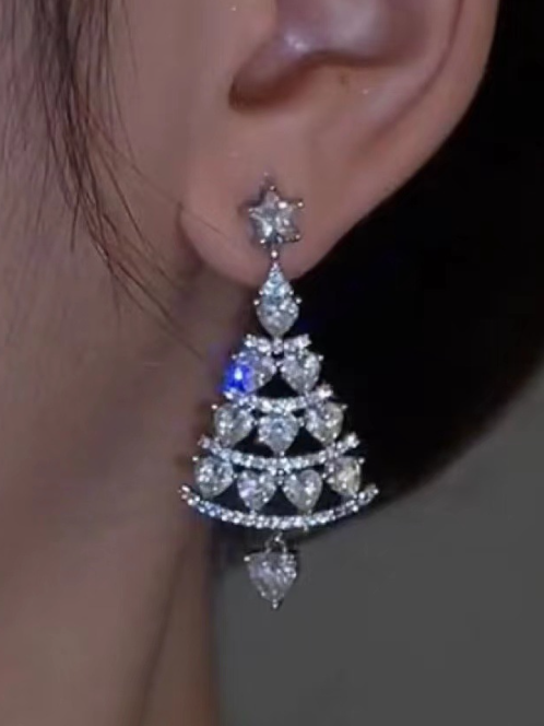 Rhinestone Christmas Tree Earrings