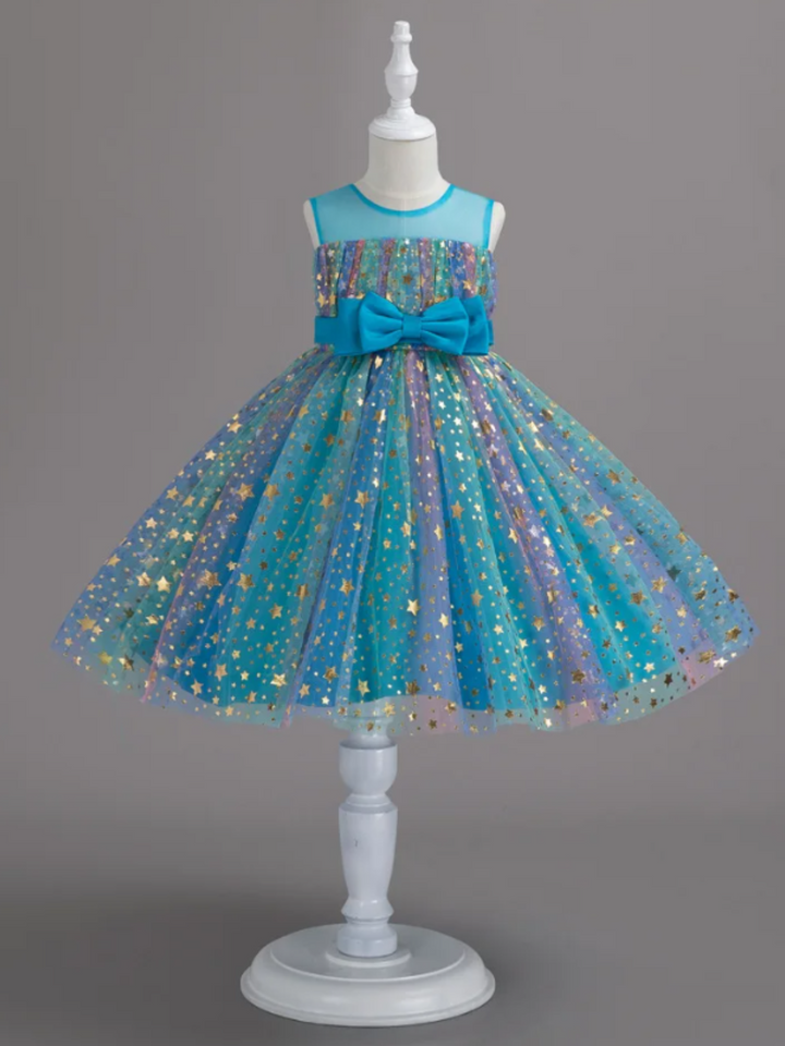 Mia Belle Girls Star Sequin Tulle Dress | Girls Spring Formal Dresses