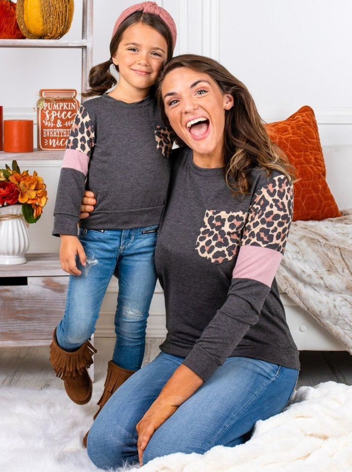 Mommy and Me Matching Tops | Leopard Print Colorblock Tops | Girls Clothes