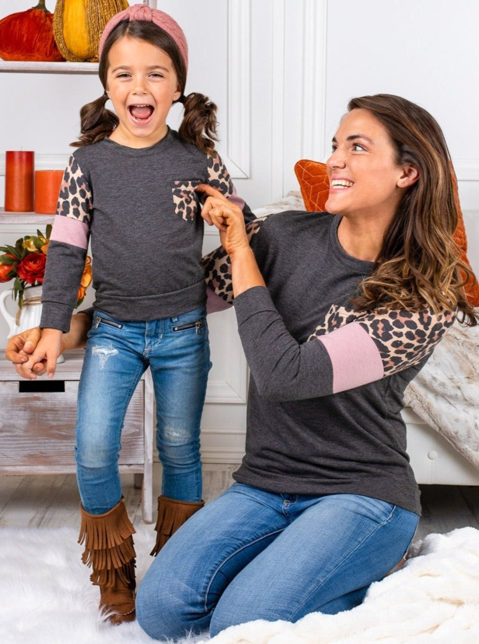 Mommy and Me Matching Tops | Leopard Print Colorblock Tops | Girls Clothes