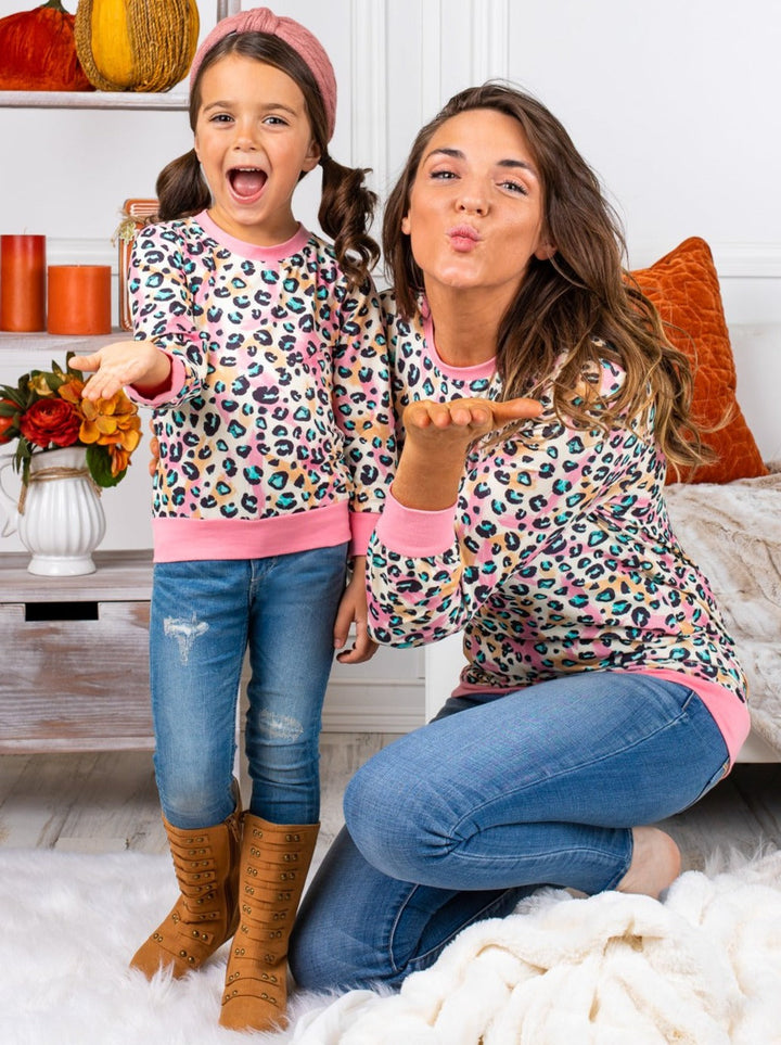 Mommy & Me Matching Long Sleeve Pastel Leopard Top | Mia Belle Girls