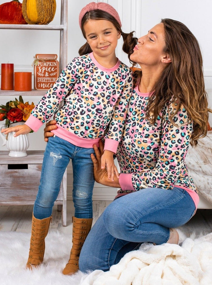 Mommy & Me Matching Long Sleeve Pastel Leopard Top | Mia Belle Girls