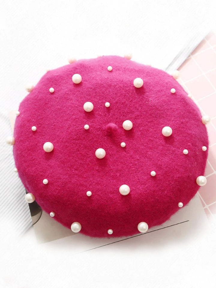 Mia Belle Girls Pearl-Embellished Wool Beret | Girls Accessories