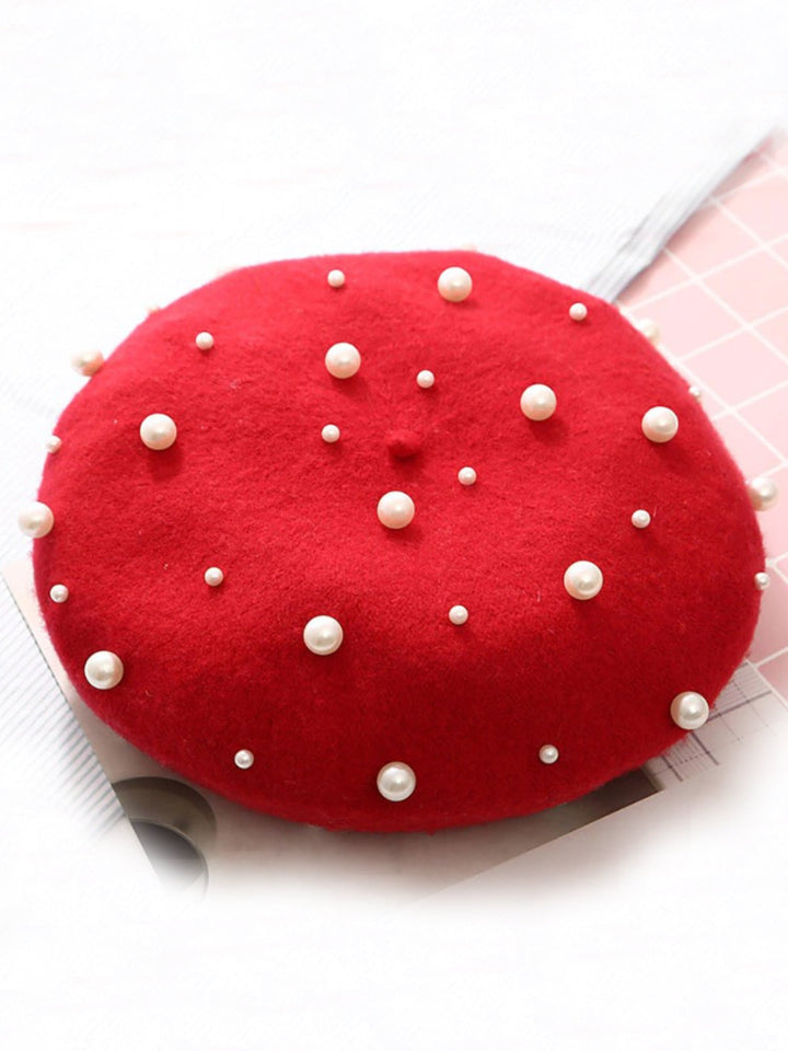 Mia Belle Girls Pearl-Embellished Wool Beret | Girls Accessories