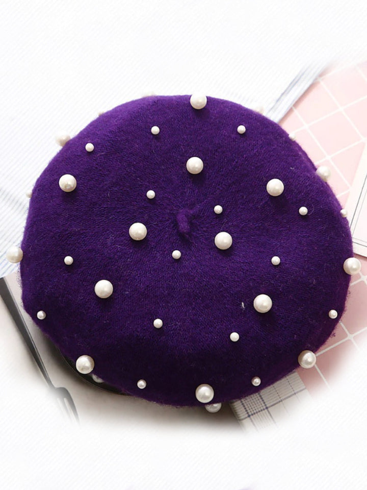 Mia Belle Girls Pearl-Embellished Wool Beret | Girls Accessories