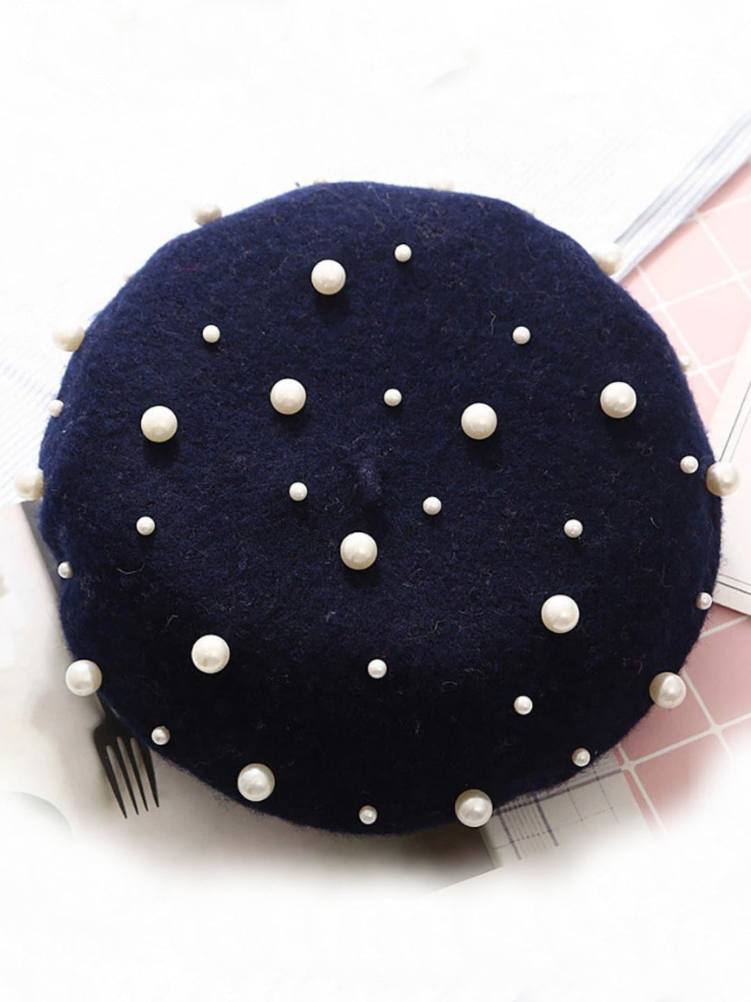 Mia Belle Girls Pearl-Embellished Wool Beret | Girls Accessories