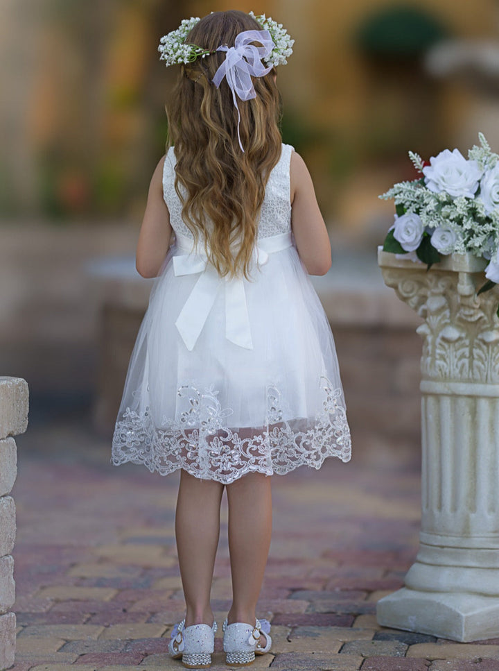 Girls Communion Dress | Sleeveless Embroidered Pearl Embellished Dress