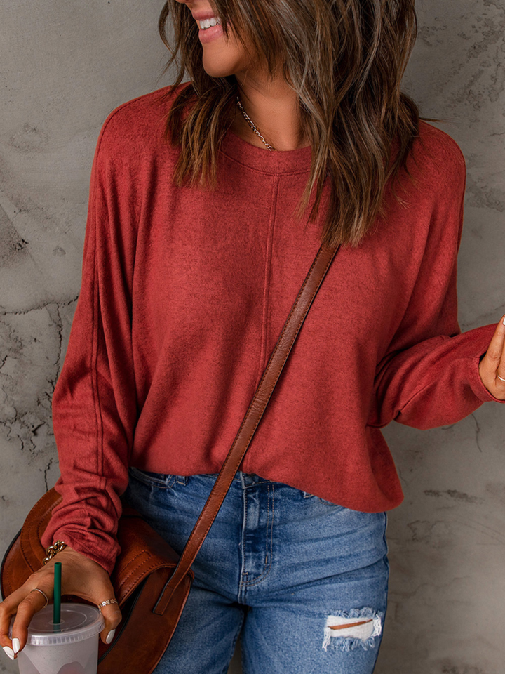 Womens Red Solid Color Patchwork Long Sleeve Top