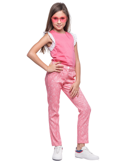 Kids Couture x Mia Belle Girls Pink Jacquard Pants