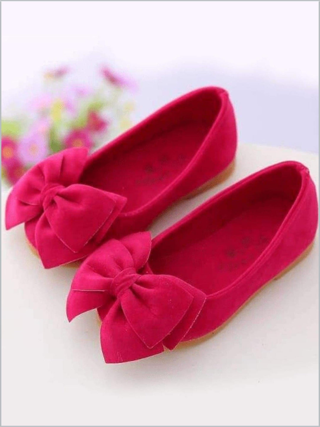 Girls Large Bow Ballerina Flats By Liv and Mia - Fuchsia