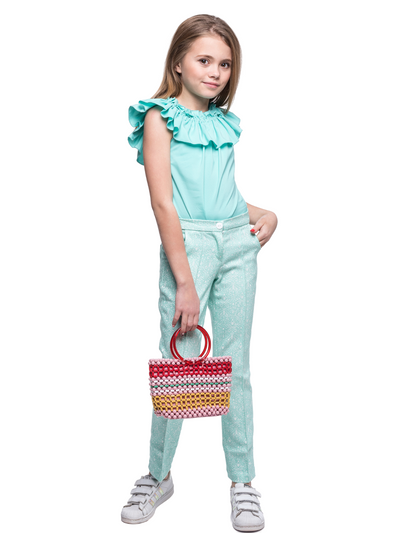 Kids Couture x Mia Belle Girls Mint Paisley Print Pants Size 5/10