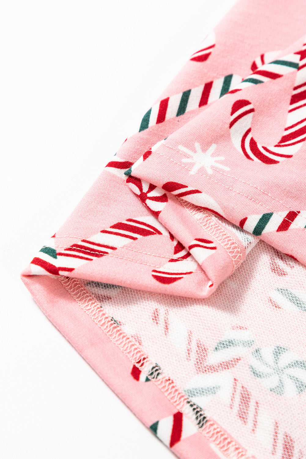 Womens Pink Christmas Candy Cane Print Lapel Collar Shirt and Pants Two Piece Pajamas Set