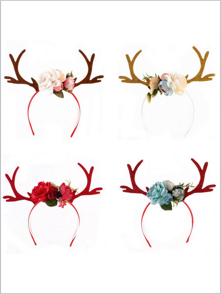 Girls Reindeer & Flowers Holiday Headband