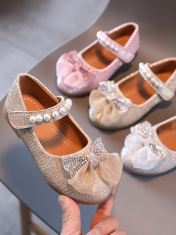 Shoes By Liv & Mia | Pearl and Rhinestone Bow Flats - Mia Belle Girls