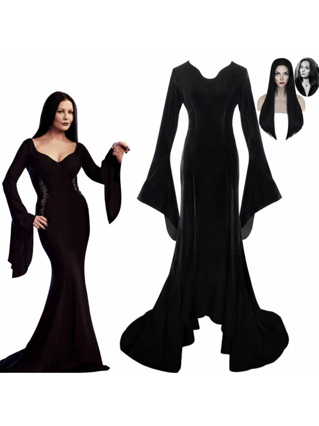 Gruseliges Morticia-Kostümkleid für Damen