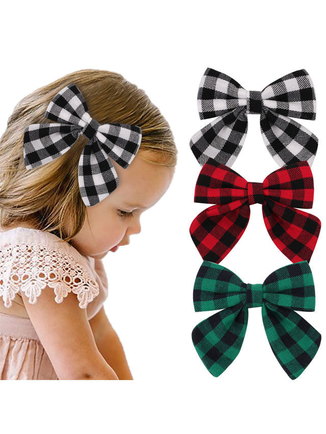 Girls Accessories | Classic Plaid Hair Bow Clips - Mia Belle Girls