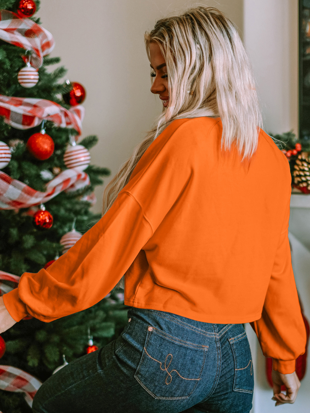 Oranges Rugby-Football-Sweatshirt mit eingekerbtem Kragen und Game Day-Schriftzug