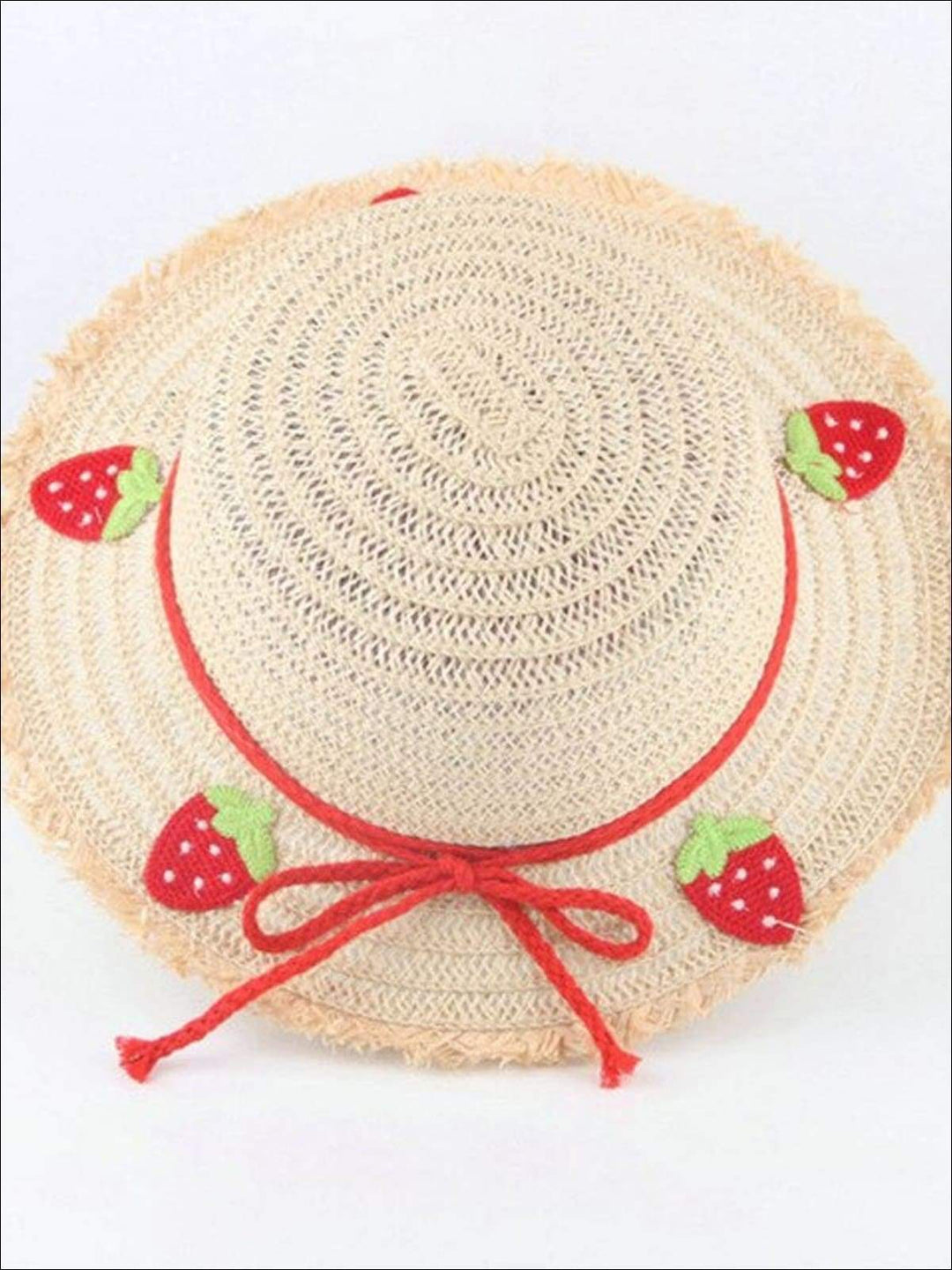 Girls Frayed Edge Fruit Embroidered Straw Hat