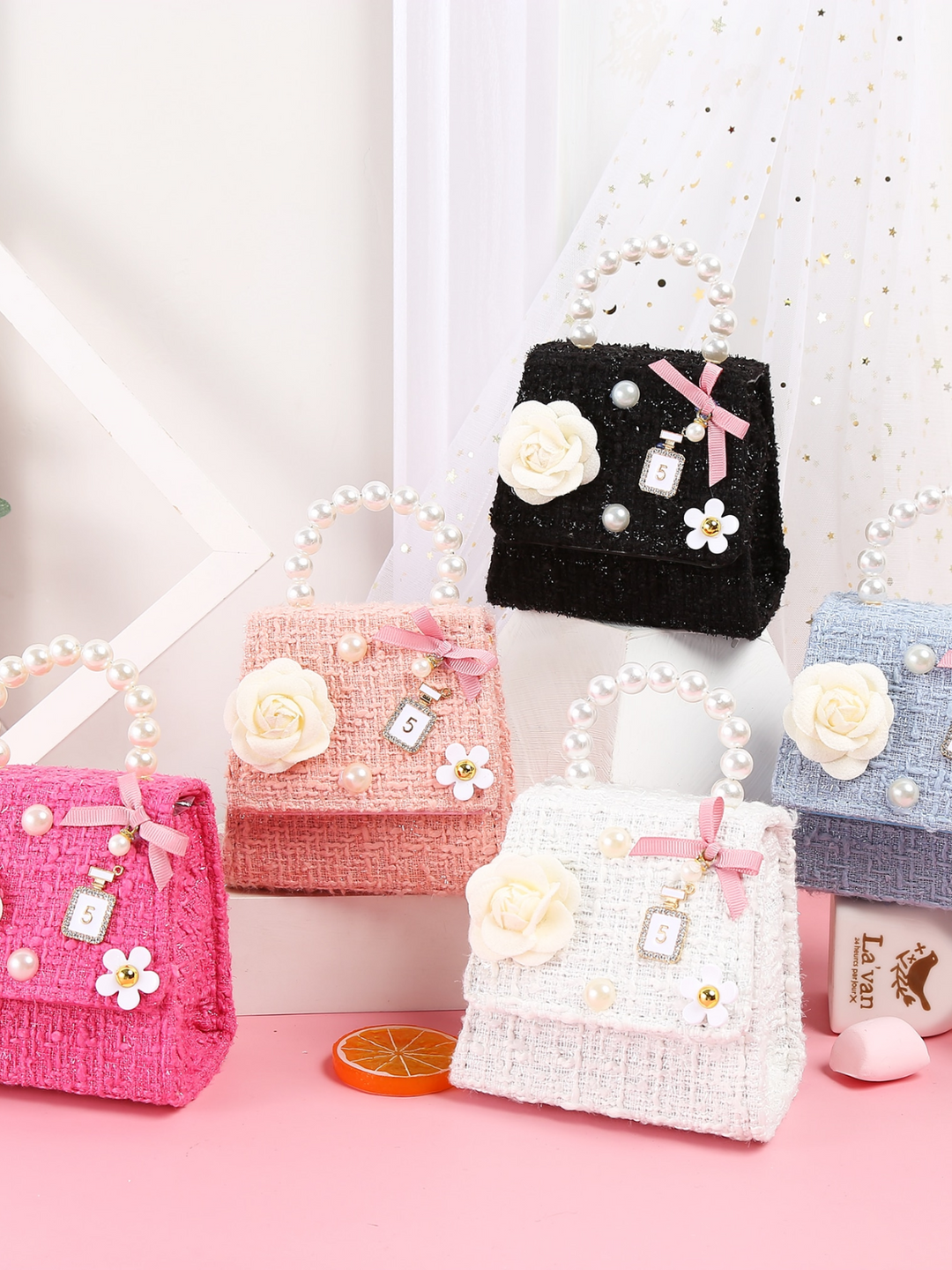 Little Girls Accessories | Cute Coco Inspired Tweed Pearl Handbag