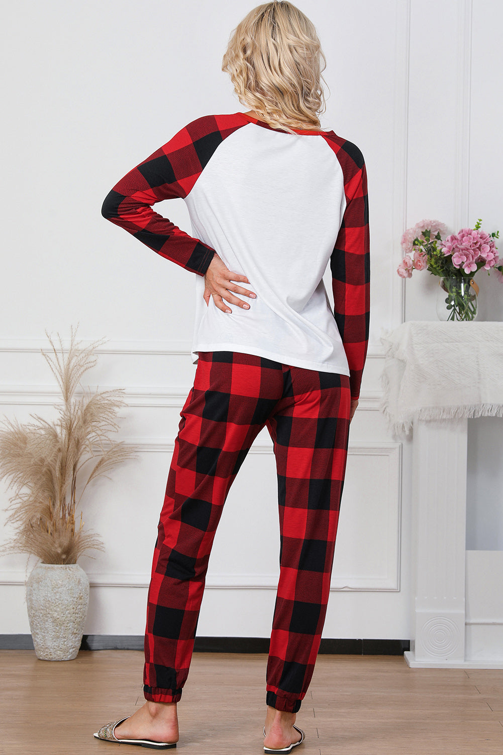 Womens Buffalo Plaid "Merry Christmas" Pajama Set for Women