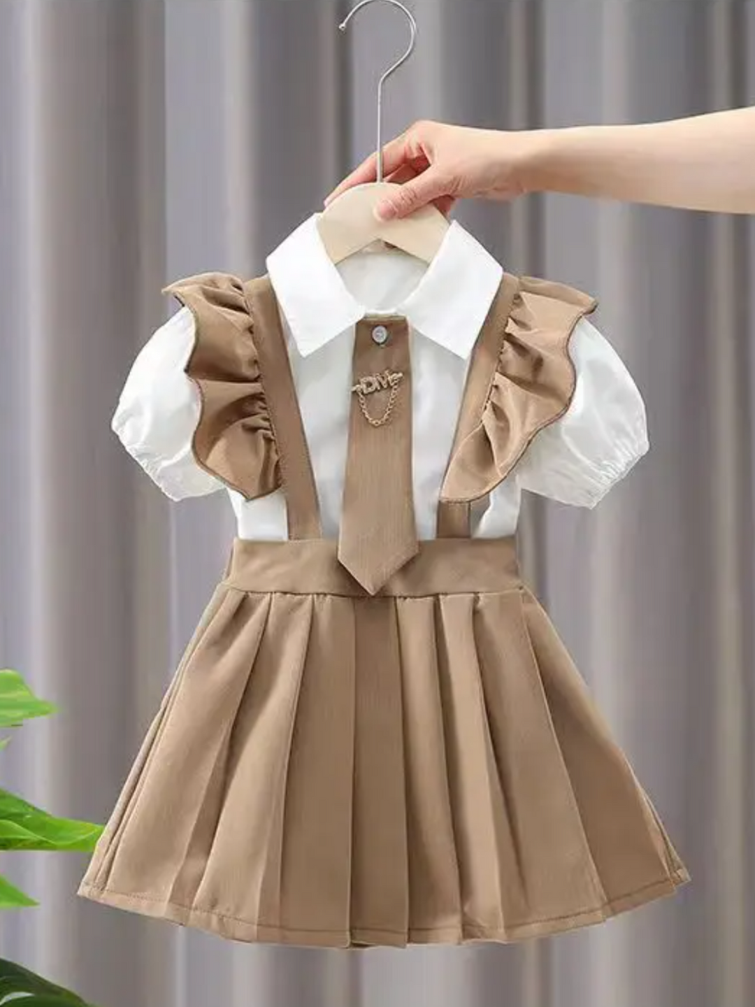 Girls Ruffled Sleeve Shirt and Cotton Dress