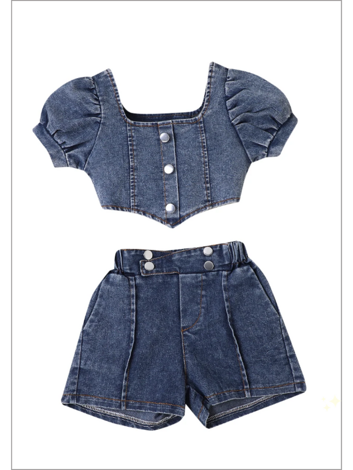 Mia Belle Girls Denim Short Set | Girls Spring Sets