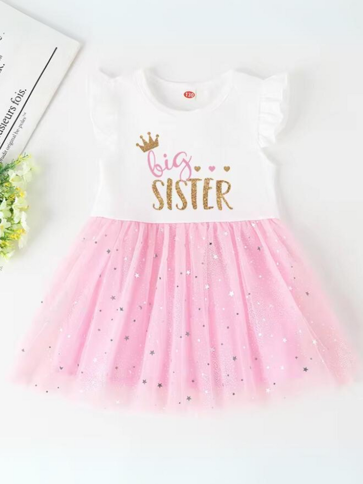 Girls Sparkly Pink Princess Big Sister Tutu Dress