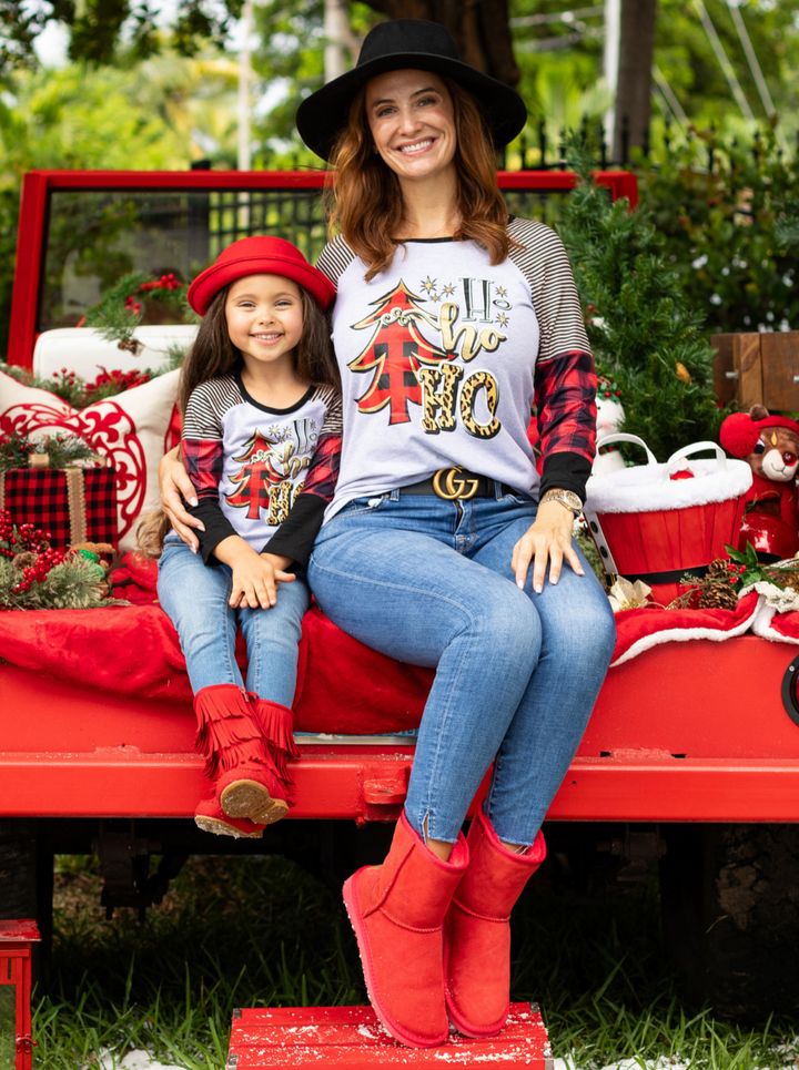 Mommy and Me Matching Tops | Winter "Ho Ho Ho" Colorblock Raglan Top