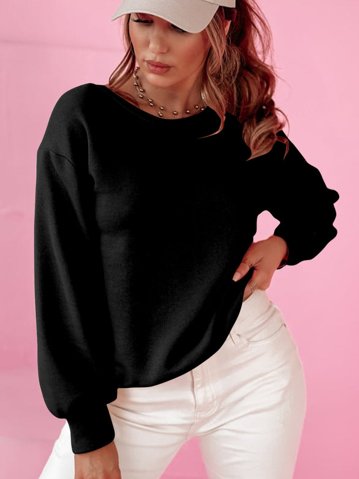 Womens Elegant Back Bowknot Round Neck Sweatshirt