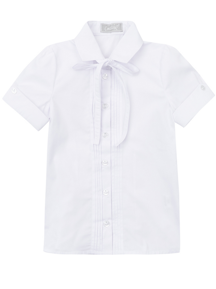 Kids Couture x Mia Belle Girls White Bow Collared Dress Shirt