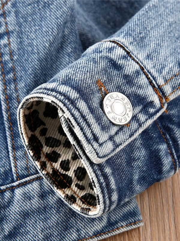 Mia Belle Girls Leopard Lapel Jean Jacket | Kids Denim