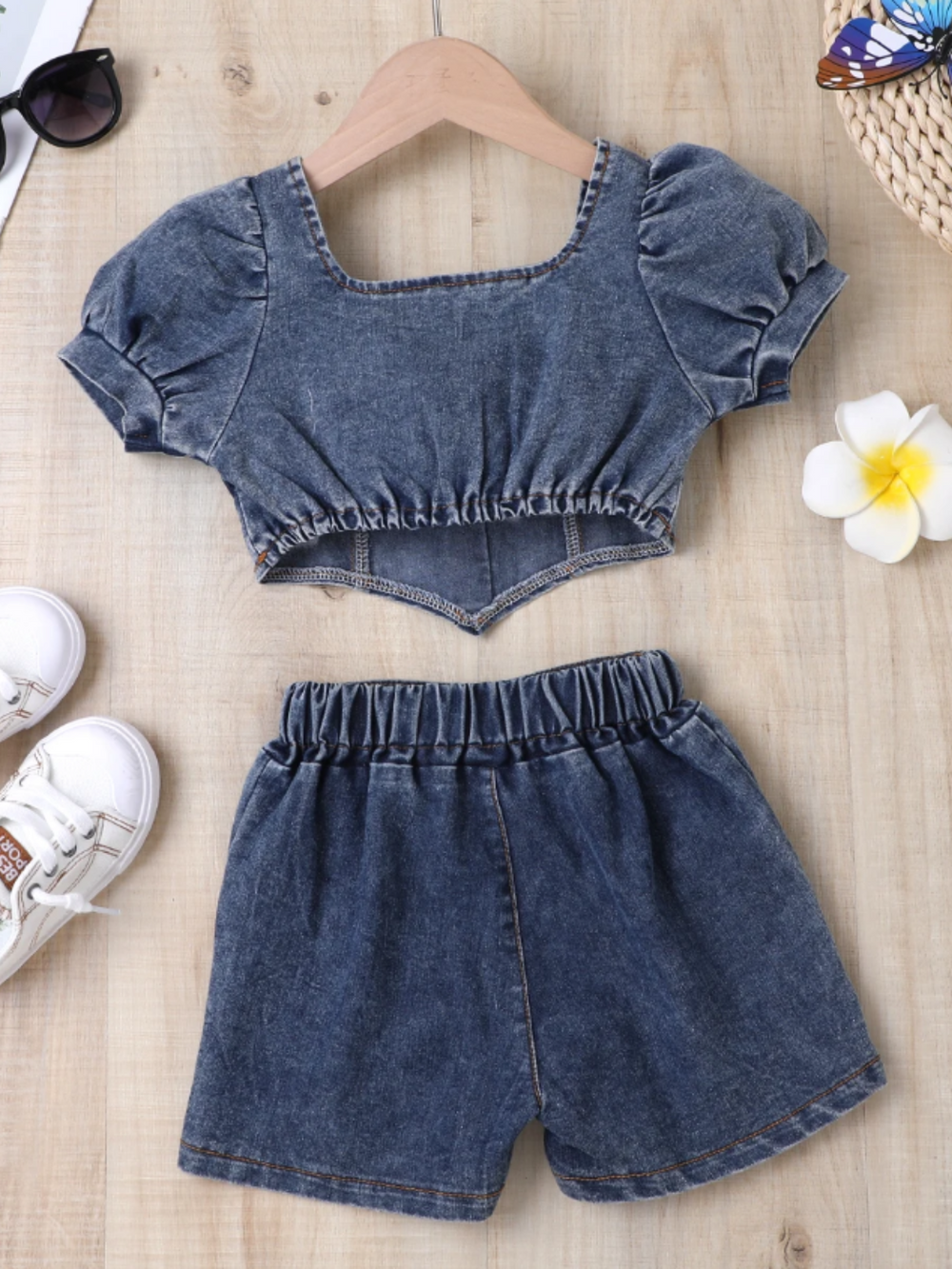 Mia Belle Girls Denim Short Set | Girls Spring Sets