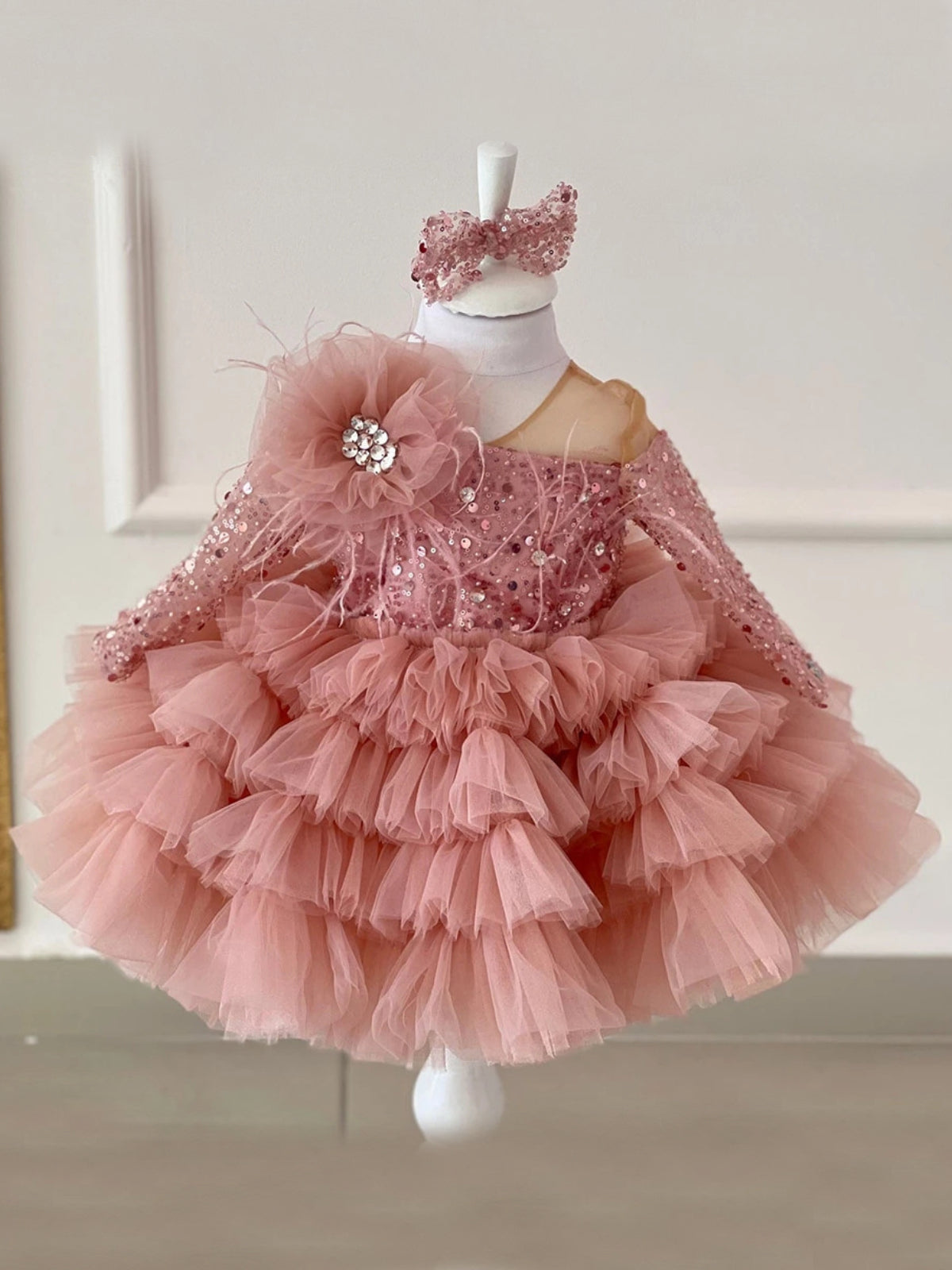 Girl's Pink Sequined Tiered outlets Tulle Evening Dress