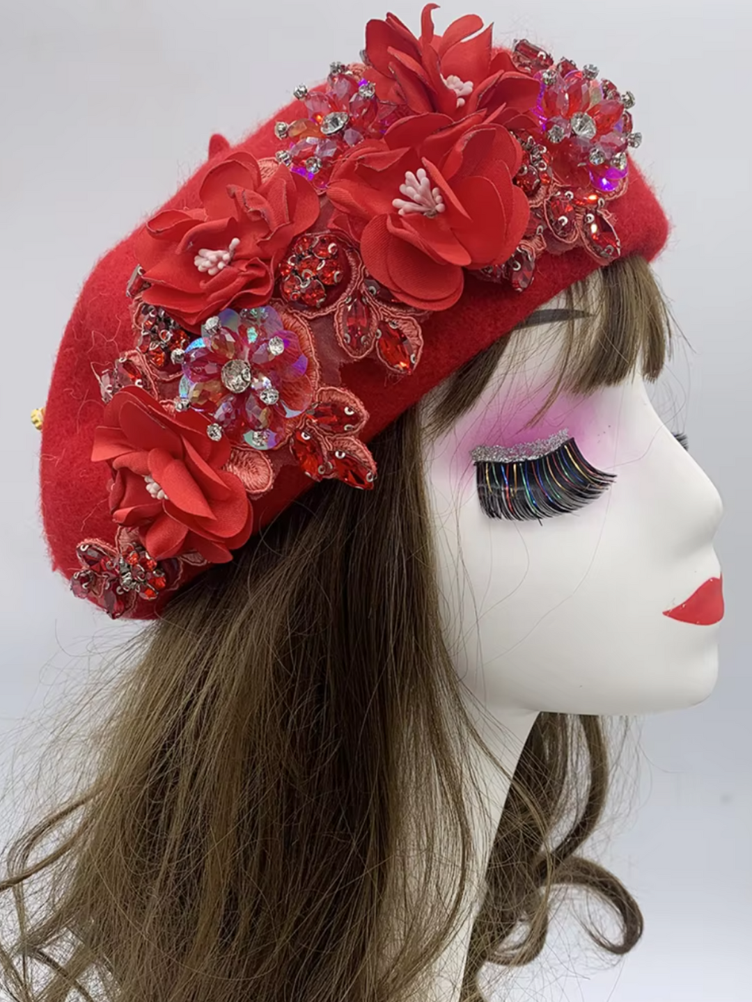 Fall Chic Unique Designer Luxury Flower with Rhinestone Beret