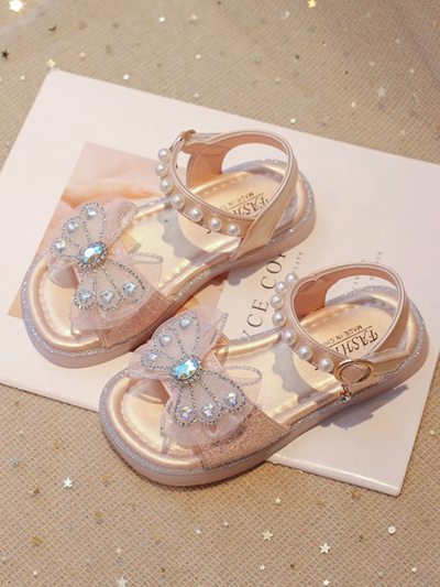 Elegant Girls' Sparkly Butterfly Sandals with Pearl Ankle Strap By Liv and Mia
