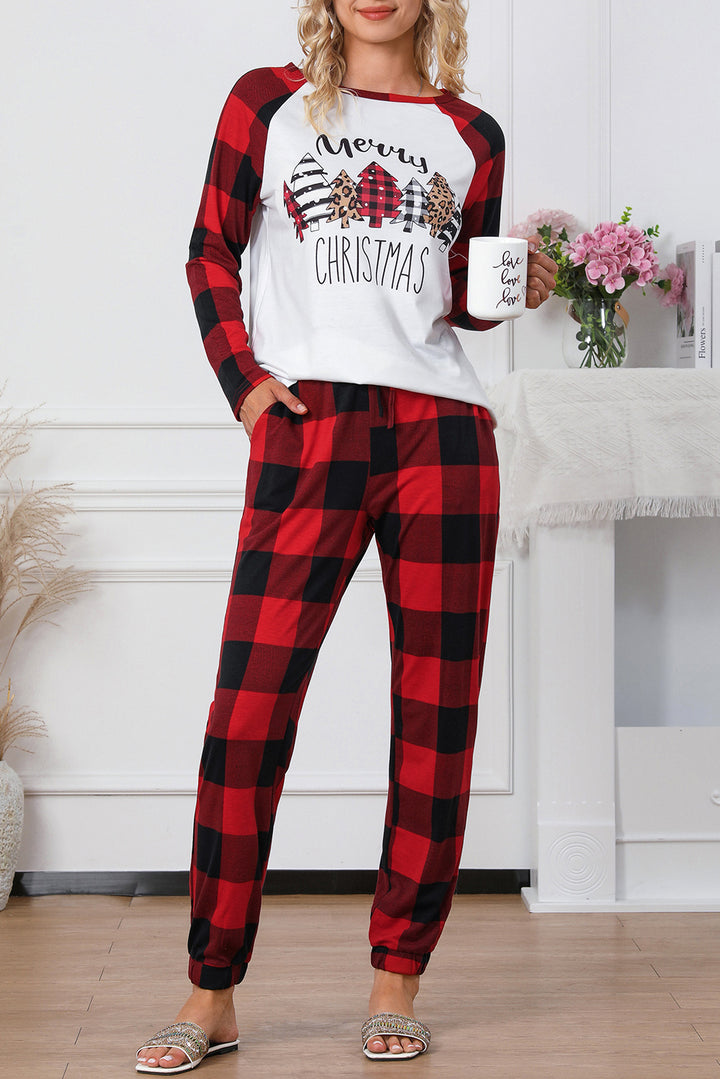 Womens Buffalo Plaid "Merry Christmas" Pajama Set for Women