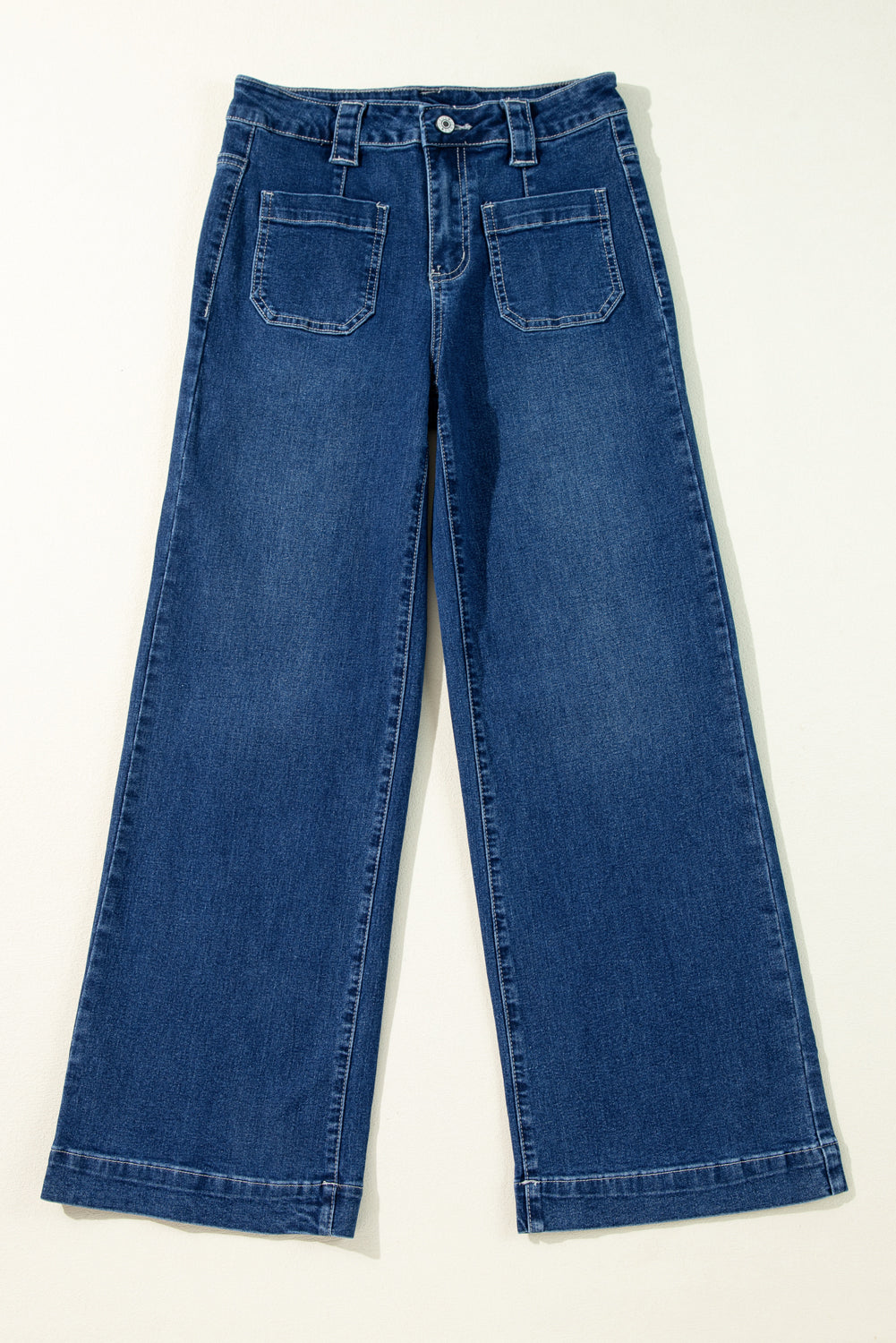 Womens  Blue Wide Leg Pocketed High Waist Jeans