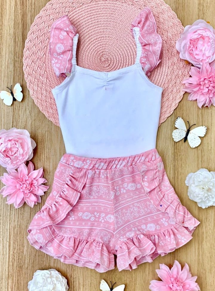 Mia Belle Girls Top and Ruffle Short Set | Girls Spring Outfits