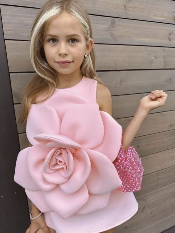 Girls Princess Flower Embellished Sleeveless Party Dress