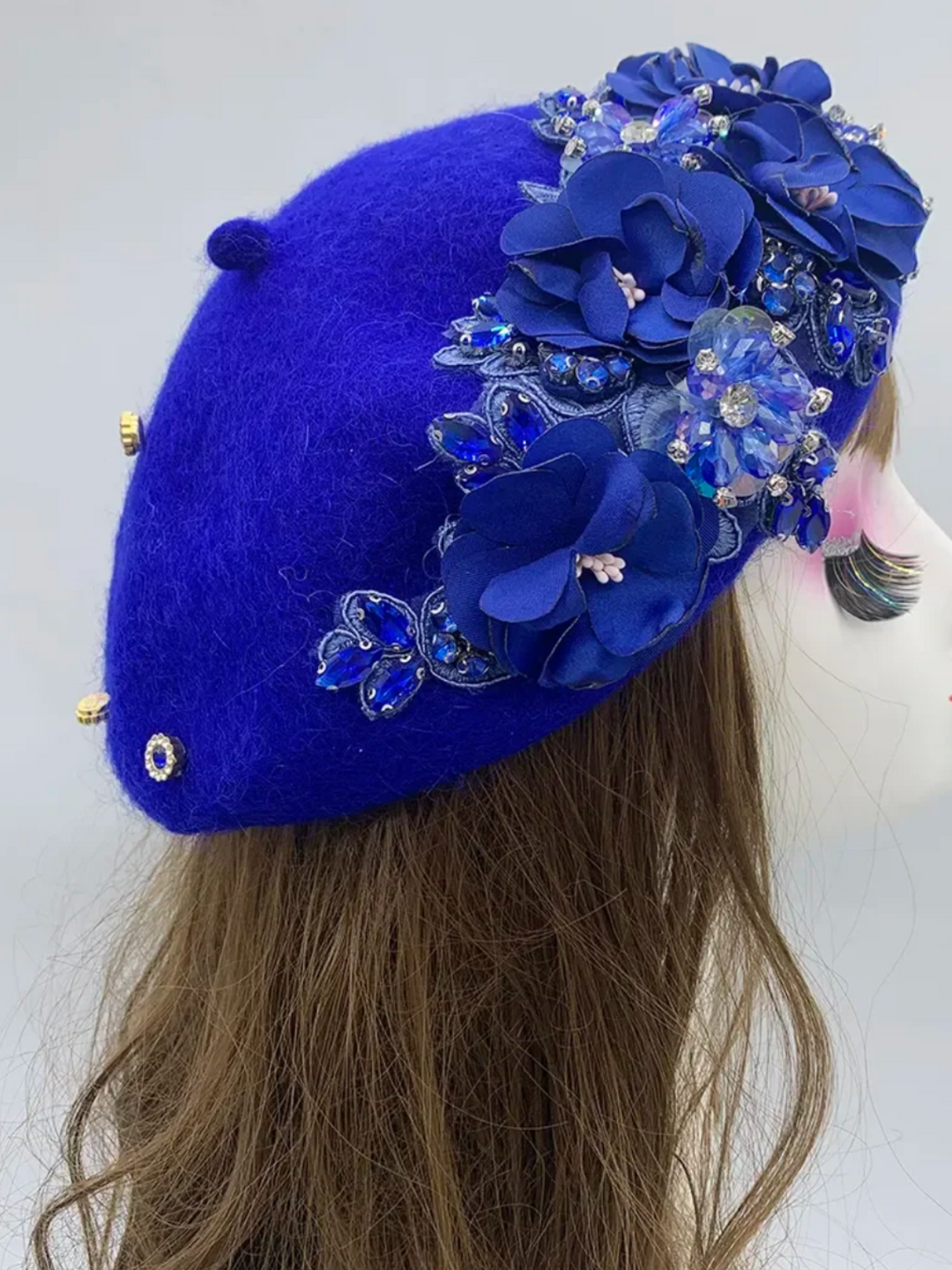 Fall Chic Unique Designer Luxury Flower with Rhinestone Beret