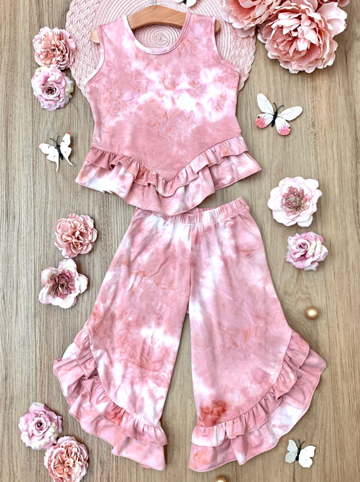 Mia Belle Girls Tie Dye Top & Ruffle Pants Set | Resort Wear